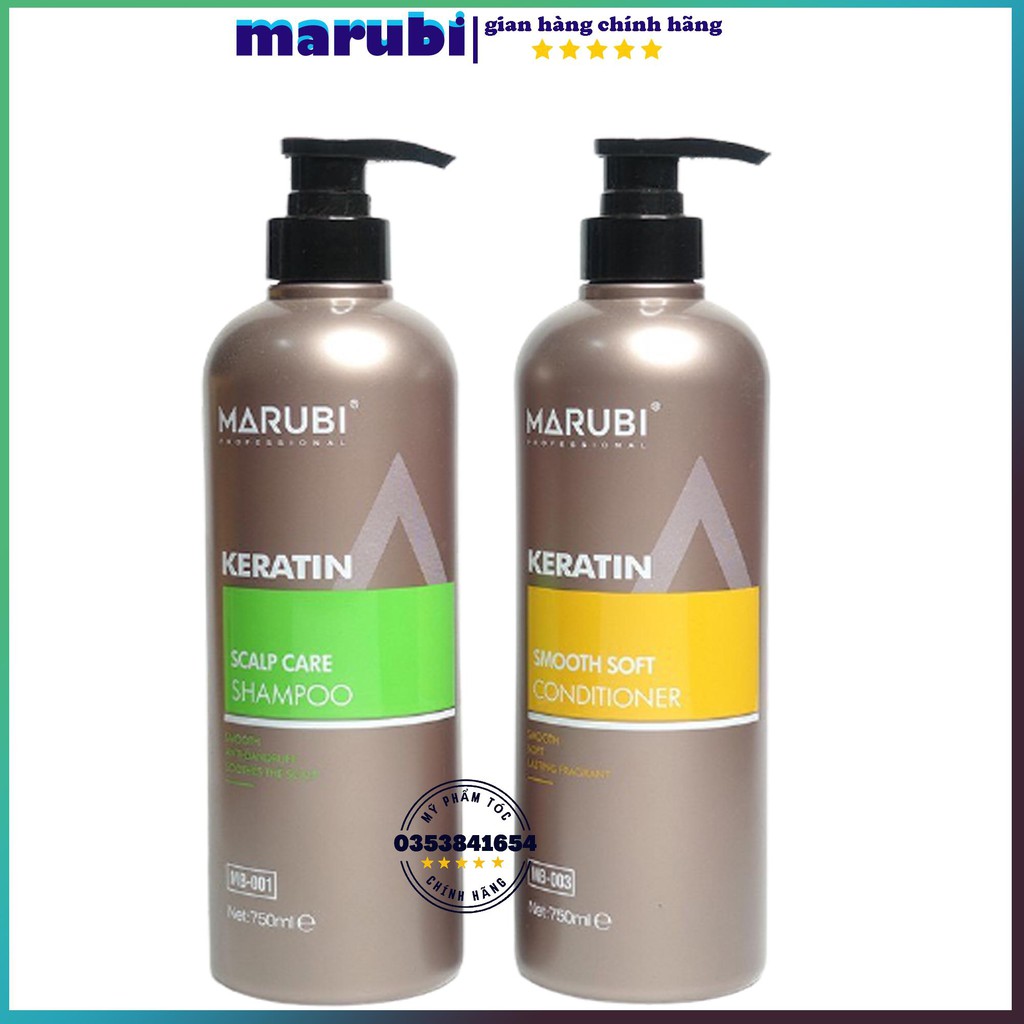 Dầu gội đầu keratin Marubi cặp dầu gội xả phục hồi hư tổn giảm rụng tóc 750ml chính hãng, Mỹ phẩm tóc yến nhi DG19