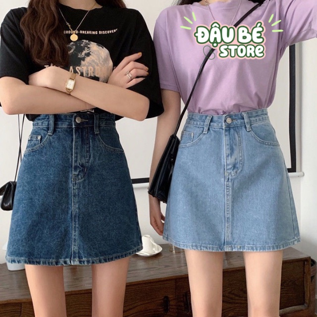 Chân Váy Jean Chữ A Trơn Lưng Cao Ulzzang - Chân Váy Bò Denim Ngắn Basic Cạp Cao Năng Động Phong Cách Hàn Quốc -DB- V001