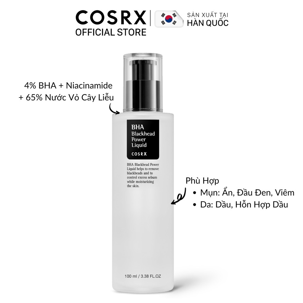 [Mã FMCGMALL -8% đơn 250K] Dung Dịch Tẩy Tế Bào Chết Hoá Học 4% BHA COSRX Blackhead Power Liquid Exfoliator 100ml