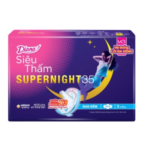 Băng vệ sinh Diana siêu thấm Supernight 35cm 3 miếng/gói