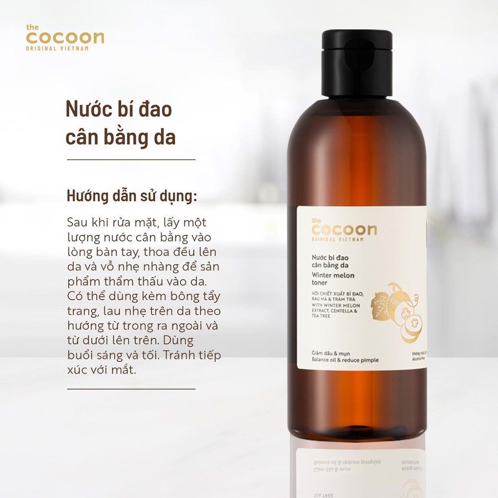 Toner nước hoa hồng BÍ ĐAO cân bằng da 310ml / 140ml Cocoon giúp dưỡng ẩm se khít lỗ chân lông chính hãng