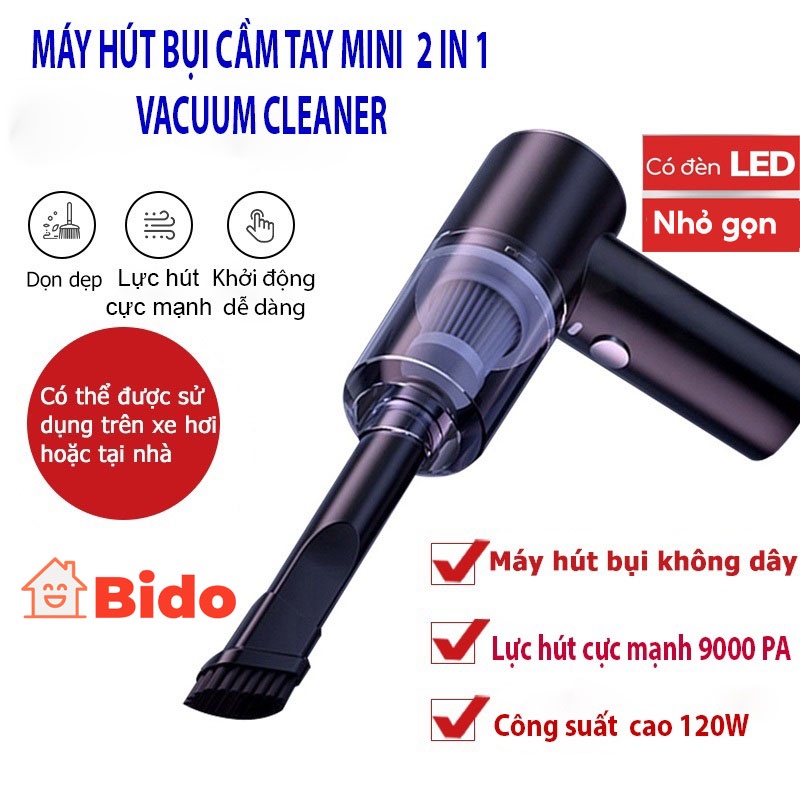 Máy Hút Bụi Cầm Tay Không Dây Siêu Mini Lực Hút Cực Mạnh 9000PA - 120W, SẠC USB D203