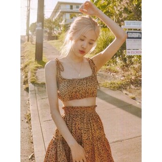 Áo Chấm bi blackpink rose vocation party sexy short sleeve crop tops +mini skirts vocation set