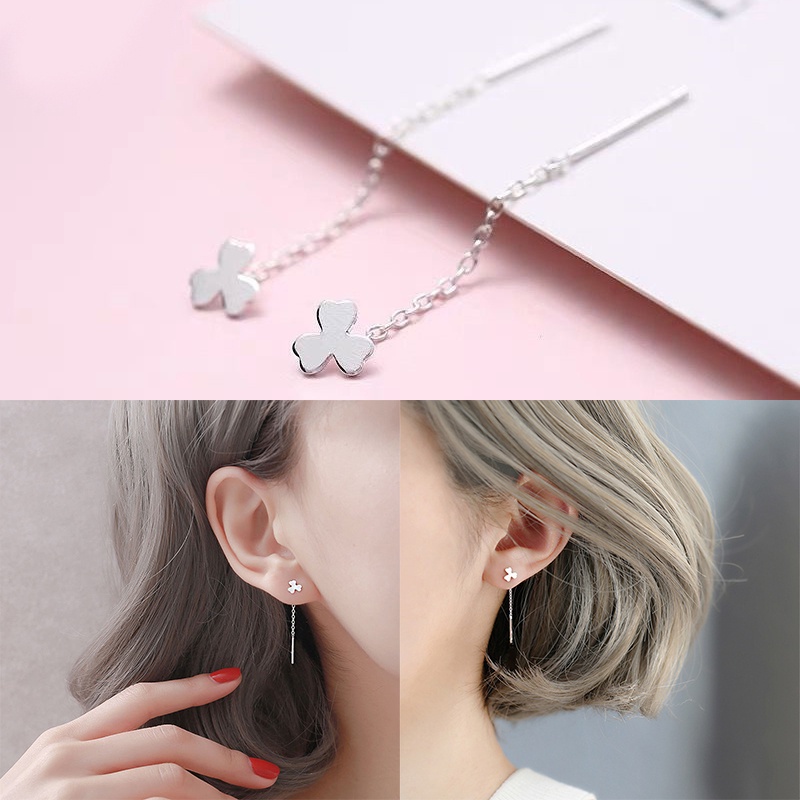 Bông tai dáng dài hình cỏ may mắn thiết kế đơn giản dành cho nữ