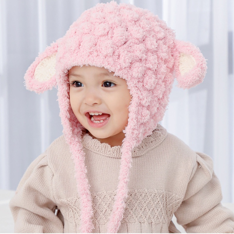 Mũ Len Dệt Kim Mềm Mại Dày Dặn Giữ Ấm Tai Dễ Thương Cho Bé