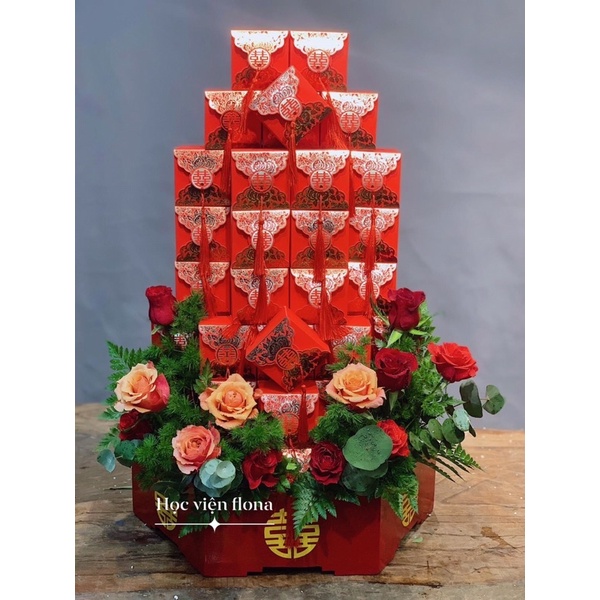 Combo 100 vỏ hộp giấy hoa văn kèm dây tua đỏ