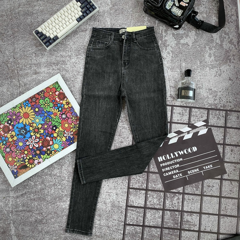 Quần Jean Nữ LULIIJEANS Lưng Cao, Skinny Ôm Co Giãn Chất Đẹp Ống Đứng Lai Cuốn Cạp Cao Trơn Dài Basic | BigBuy360 - bigbuy360.vn