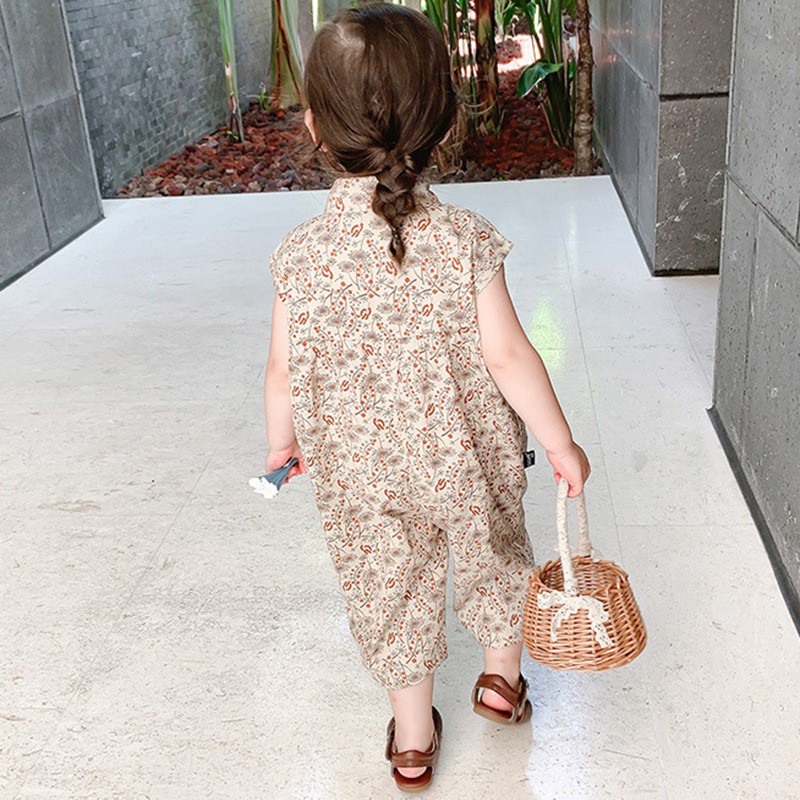 Bộ Áo Liền Quần Không Tay In Hoa Xinh Xắn Đáng Yêu Cho Bé Gái