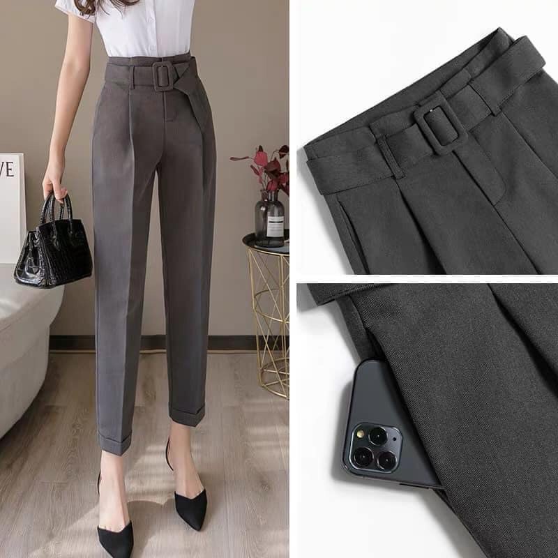 Quần công sở nữ chất RU.BY cạp liền kèm đai, quần tây baggy cạp cao đi học đi làm bảng màu đẹp_-TCS-mã 369