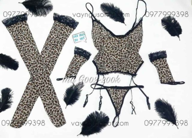 set kẹp tất hóa trang mèo họa tiết da báo gợi cảm | BigBuy360 - bigbuy360.vn