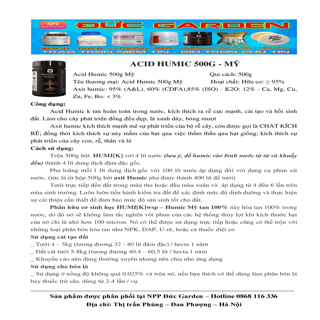 Thuốc kích rễ sinh học Acid Humic nhập khẩu Mỹ
