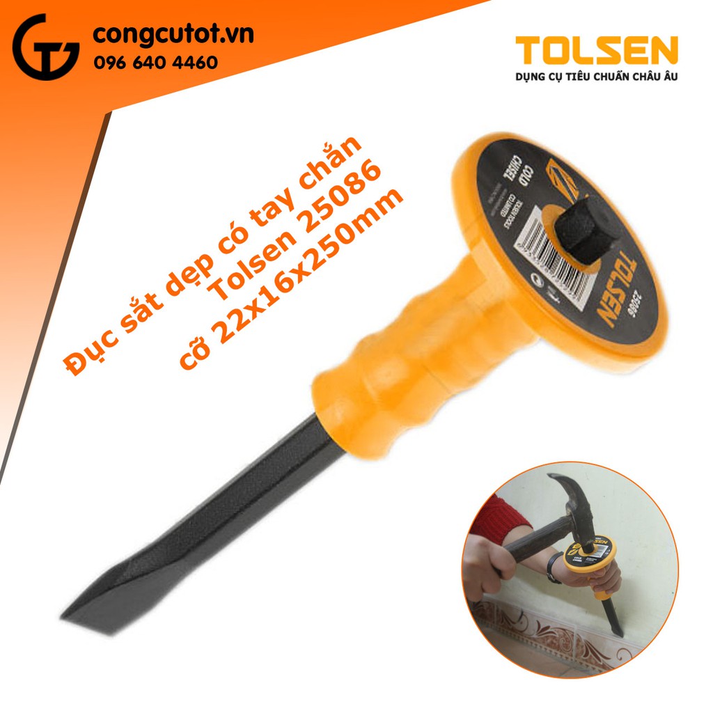 Đục sắt dẹp có tay chắn TOLSEN 25086 cỡ 22x16x250mm