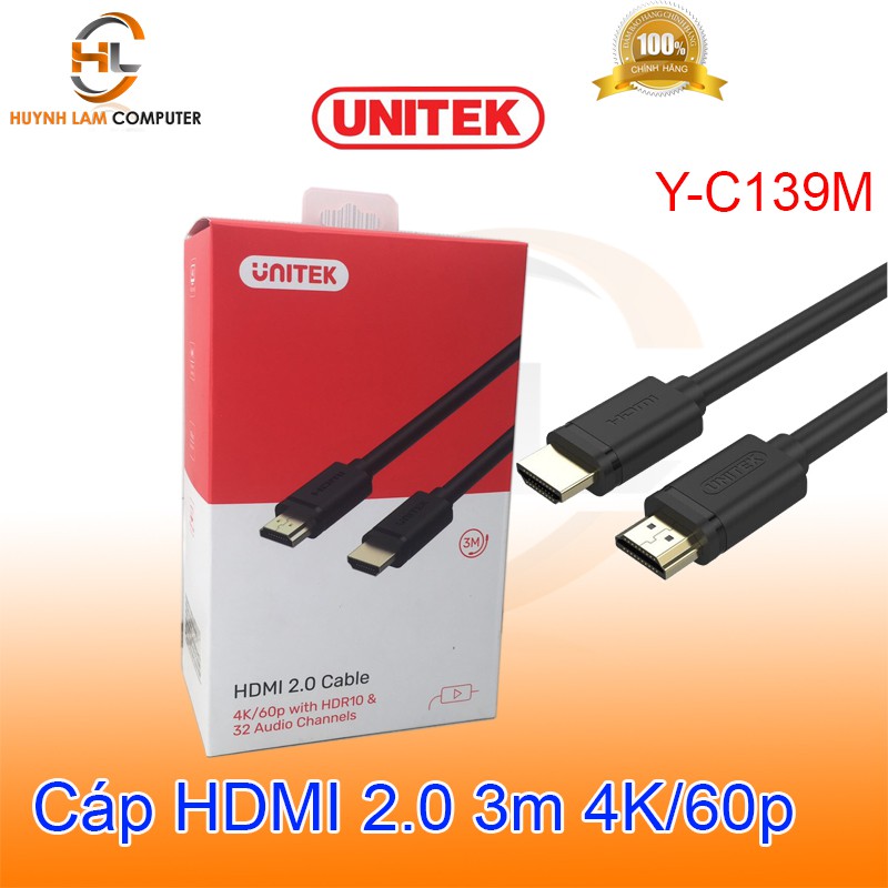 Cáp HDMI 3m Unitek Y-C139 U/M sắc nét 4K - Hãng phân phối