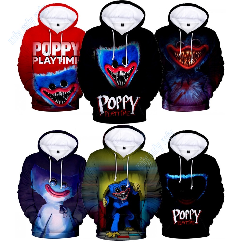 Áo hoodie in hình nhân vật Huggy Wuggy trong Poppy Playtime vải mỏng dành cho bé trai và bé gái mặc ra ngoài