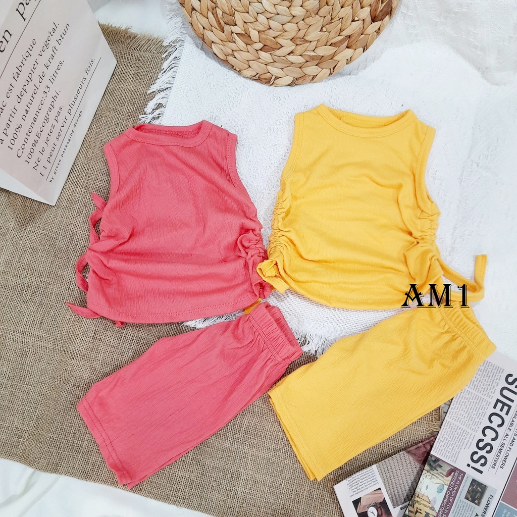 (8-18kg) Đồ bộ bé gái QATE925 - Bộ ba lỗ trơn rút eo bé gái