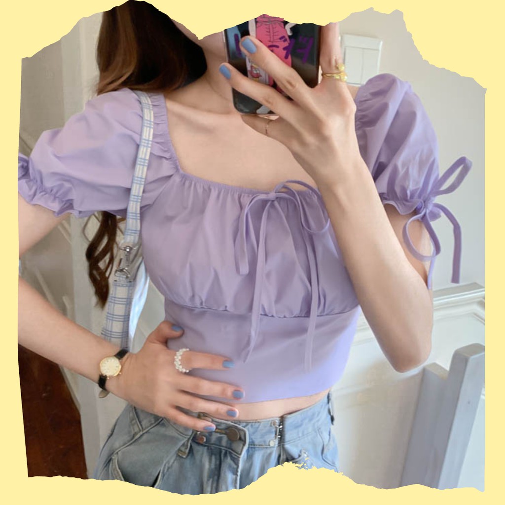 Áo Croptop tay ngắn Croptop bẹt vai Áo Croptop đi cafe