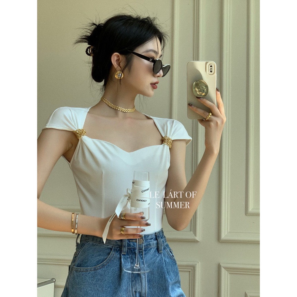 Bán Chạy!F &amp; X Áo Thun Thiết Kế Chuỗi Xích LELART Pháp Phong Cách Drama Heroine Thousand Phong Cách Hàn Quốc Thời Trang Mùa Hè Hàng Mới 2022 Dành Cho Bạn Nữ