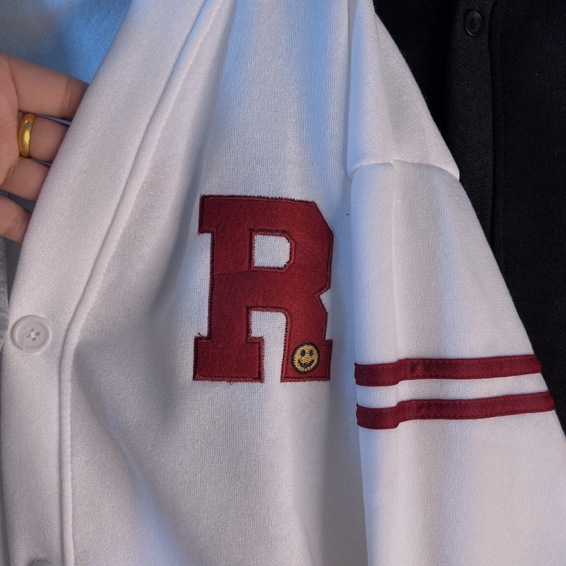 Áo Khoác Cardigan Nỉ Ngoại Nút To_Thêu R Tay 2 Sọc_Chất Nỉ Ngoại Bông Dày Dặn Mịn Không Xù Lông_Áo Form Rộng Unisex_AK48