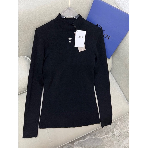 Áo len nữ cổ cao có 2 màu thêu logo thương hiệu Dior CD cao cấp