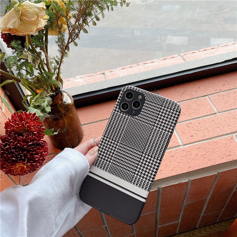 Ốp da iPhone cao cấp kẻ sọc họa tiết HOUNDSTOOTH sang chảnh Hàn Quốc.Tương thích 12 ProMax/12//11/XsMax/Xs/8plus/8/7