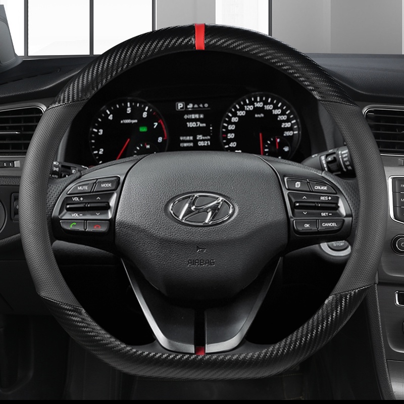 Vải Da Sợi Carbon 38cm Bọc Vô Lăng Xe Hơi Hyundai i30 Creta Tucson ix35 Solaris Elantra Santa Fe Kona i40
