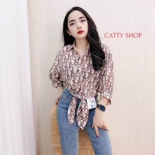 Áo sơ mi kiểu nữ thời trang cột eo, bụi cá tính cho bạn gái đi chơi ( có kèm theo 1 áo dây) catty shop