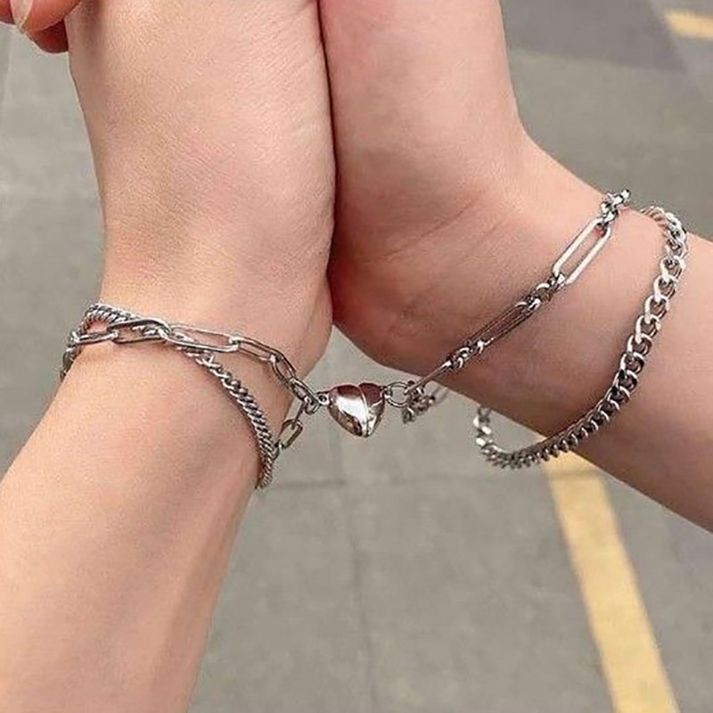Vòng đeo tay đôi BELLA-BEE thiết kế mặt trời và mặt trăng hút nam châm khóa trái tim thời trang