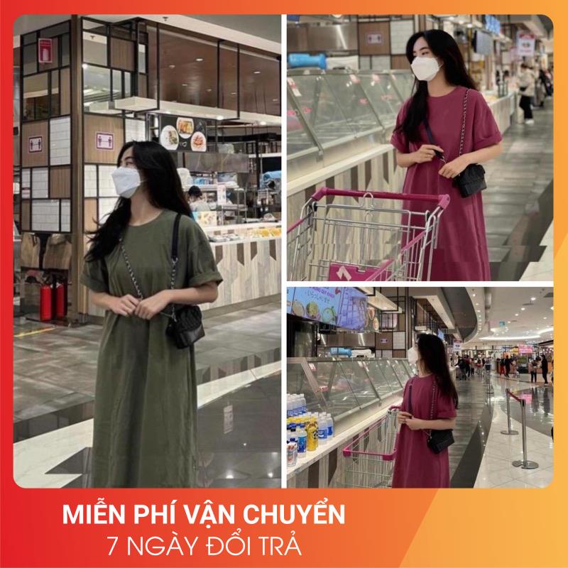 Đầm Vintage Rêu Và Đỏ Dáng Suông 24AP Nữ [FREESHIP] 🌸 Váy cộc tay lỡ thun form rộng đẹp bánh bèo cá tính Ulzzang 🌸