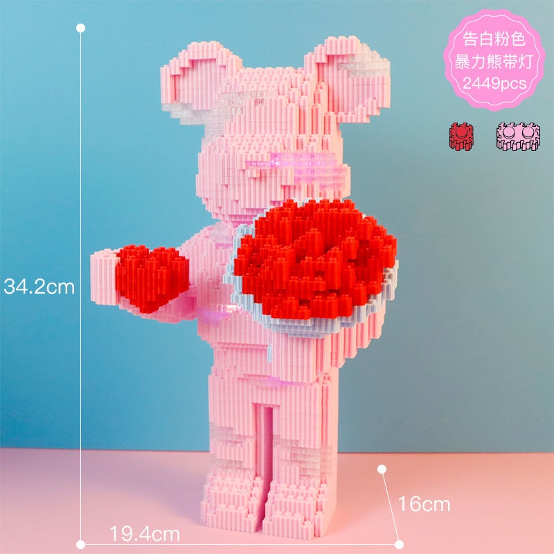 Đồ chơi lắp ráp Mô Hình Gấu Bearbrick  cỡ lớn Hàng Đẹp 34cm gấu ôm hoa cầu hôn mẫu siêu hot có đèn led