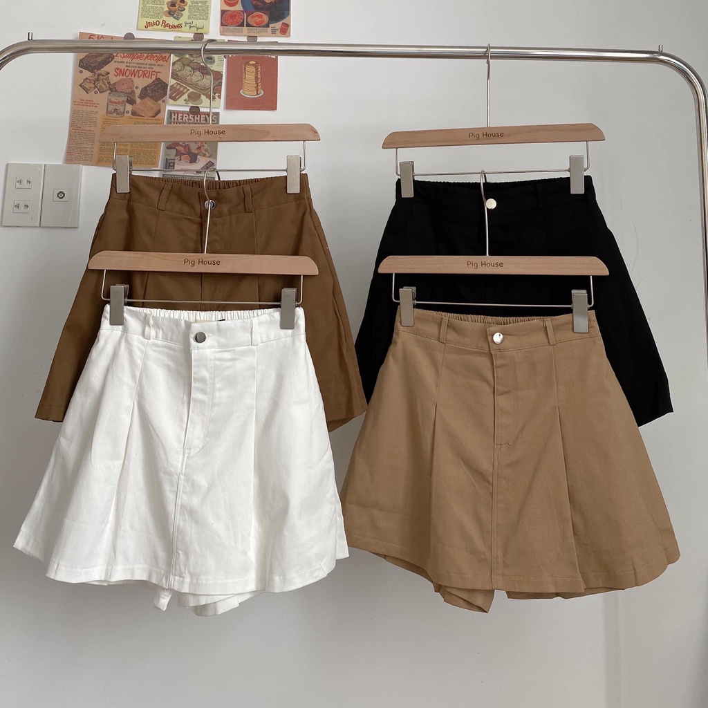 Quần Giả Váy Nữ Basic Chất Kaki Thô Cạp Lưng Chun Sau - Chân Váy Ngắn Sooc Đùi Nữ Dáng A Có Lót Trong Dêc Phối Đồ