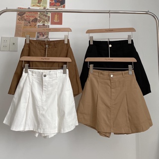 Quần Giả Váy Nữ Basic Chất Kaki Thô Cạp Lưng Chun Sau