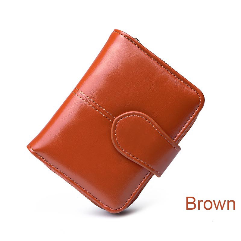 Ví da PU ngắn khóa kéo đựng thẻ thiết kế cầm tay cho nữ