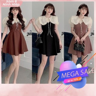 Váy cổ bèo tay bồng - đầm cổ sen tay bồng dáng xòe