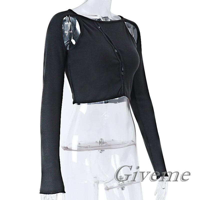 Áo Thun Nữ Tay Dài Cổ Tròn Dáng Rộng Màu Sắc Đơn Giản