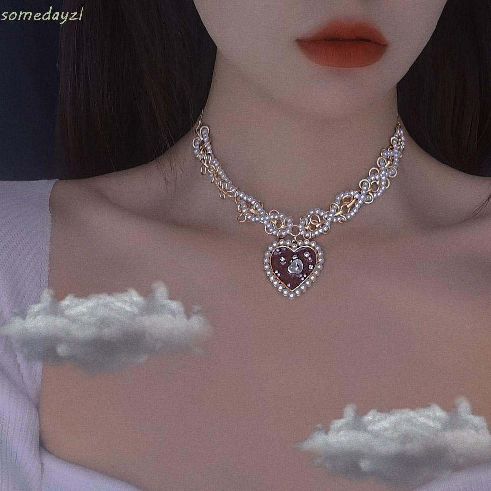 vòng cổ Kim Loại Mặt Trái Tim Đính Đá Thời Trang Cho Nữ