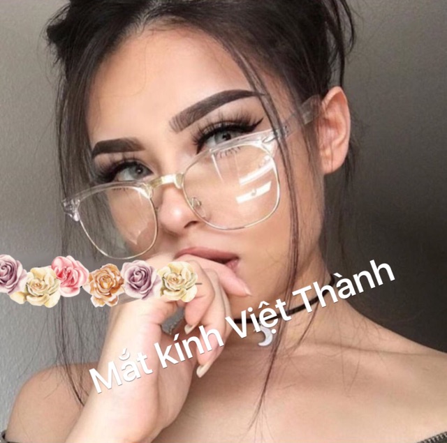 gọng Kính cận nam nữ trong suốt nửa viền trong suốt xinh tiktok nhận làm kính có độ cận viễn loạn theo yêu cầu