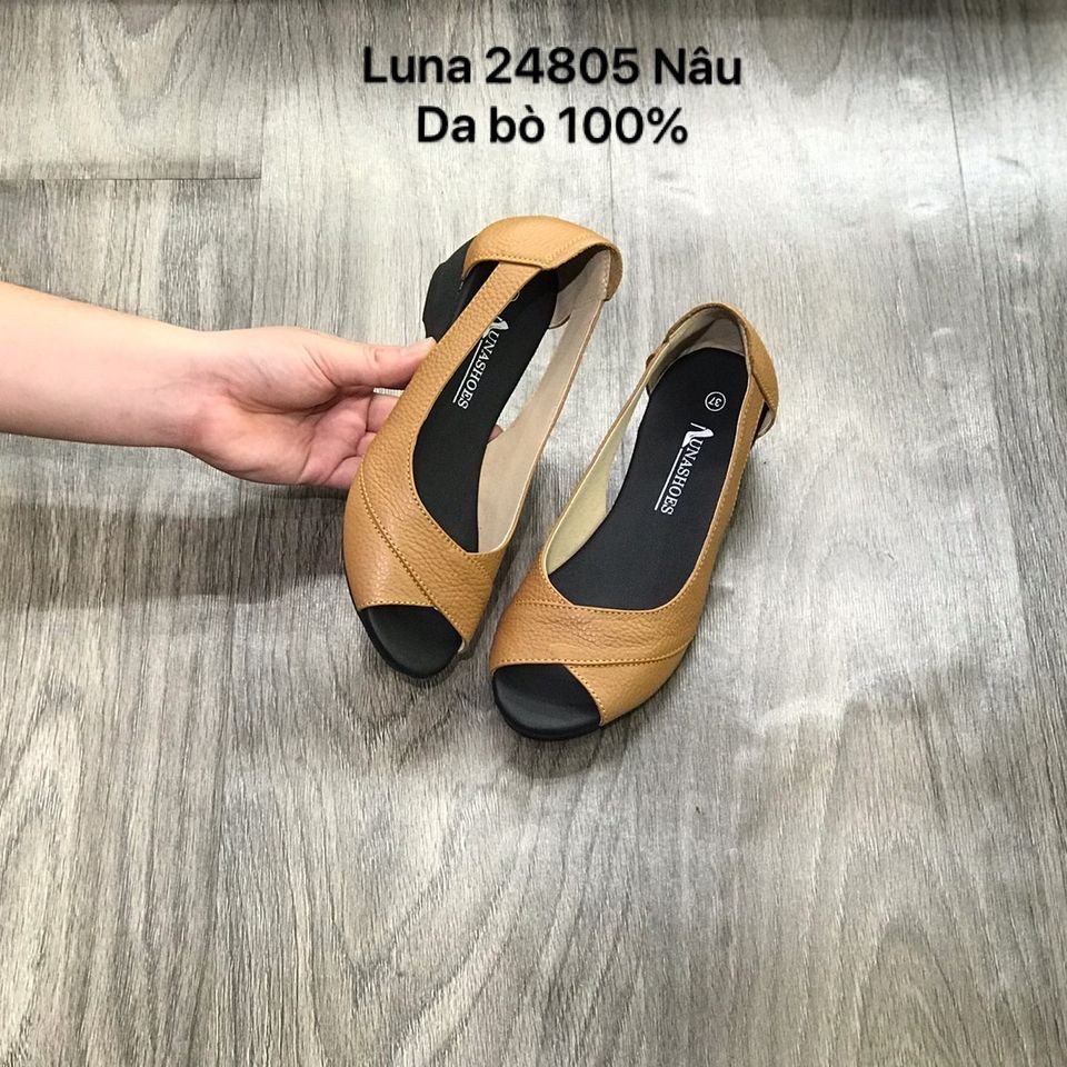 Giày đế xuồng nữ hở mũi da bò mềm êm chân 4p LUNASHOES 24805 BẢO HÀNH 02 NĂM bong nổ 1 đổi 1