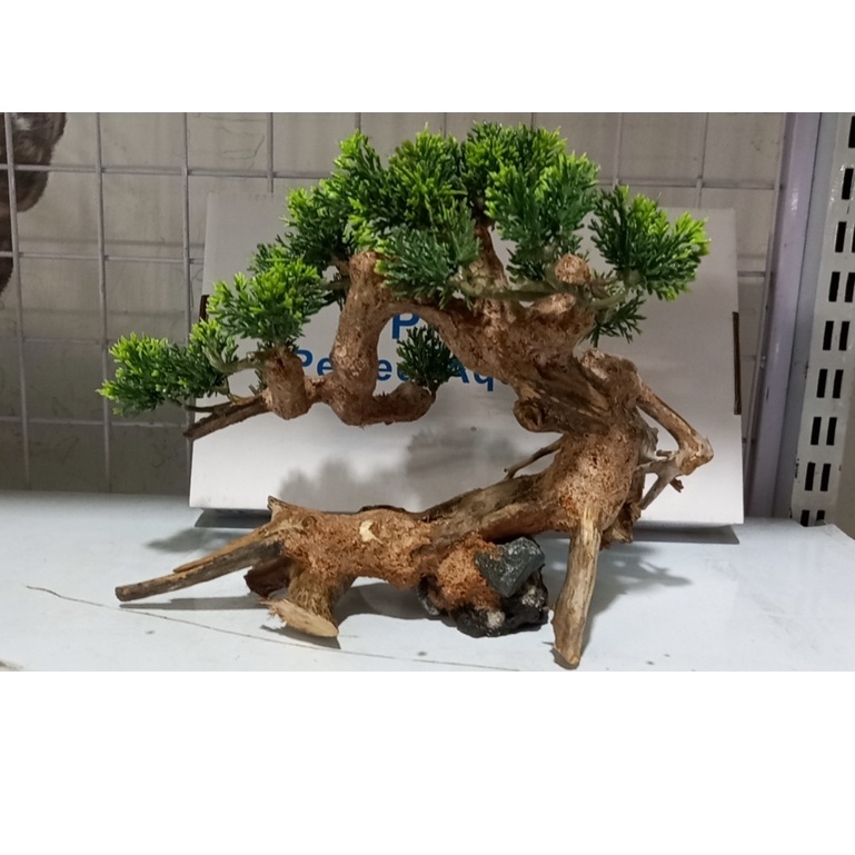 Lủa bon sai ghép cây nhựa trang trí bể cá