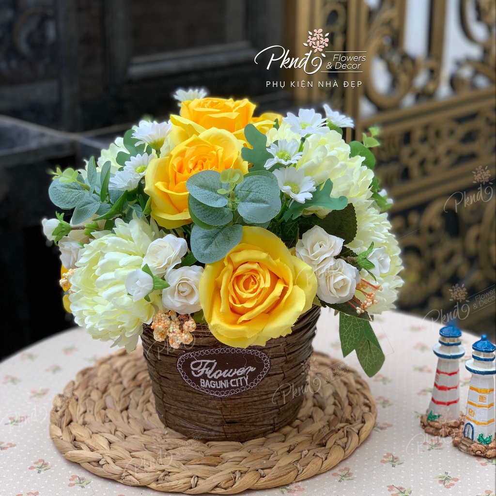 [Mã BMBAU50 giảm 7% đơn 99K] Giỏ Hoa Lụa Vintage To Đẹp Rực Rỡ Sắc Màu PKND FLOWERS &amp; DECOR