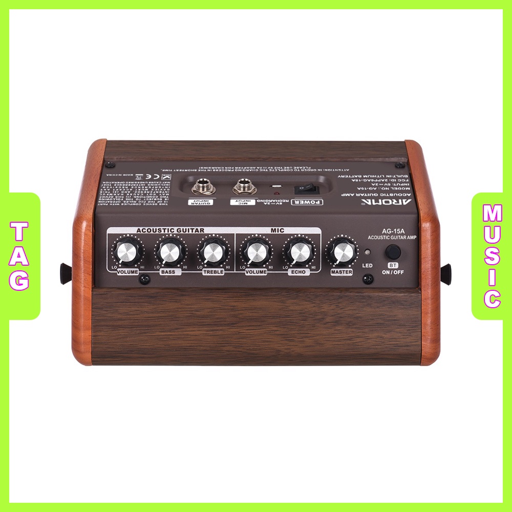 Amplifier AROMA AG15A Nhỏ Gọn Sử Dụng Pin Sạc, Ngõ Cắm Micro Dành Cho Guitar