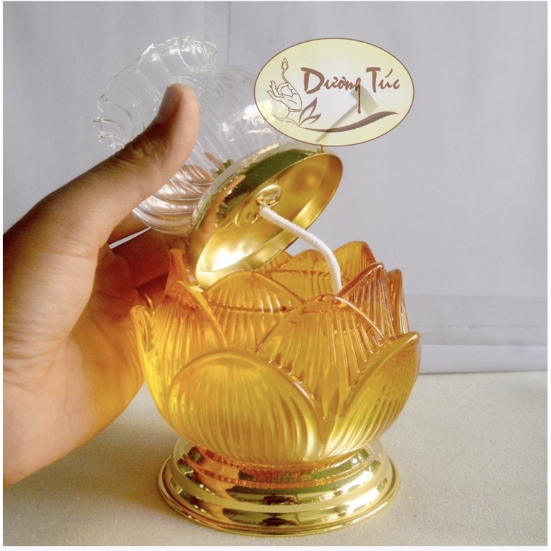 Đèn Dầu Hoa Sen Lưu Ly Vàng - Trắng Thờ Cúng Bàn Thờ Nhiều Size (09)