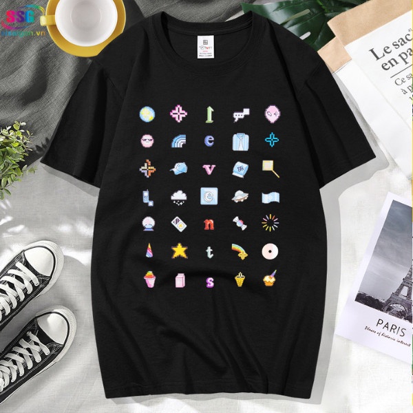 Áo thun cotton Icon Pixel nam nữ form rộng, chất dày dặn mát mịn thích hợp mặt hàng ngày hoặc du lịch