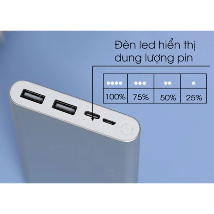 Sạc dự phòng xiaomi Gen 3 10000mAh- 2 cổng USB- hàng chính hãng