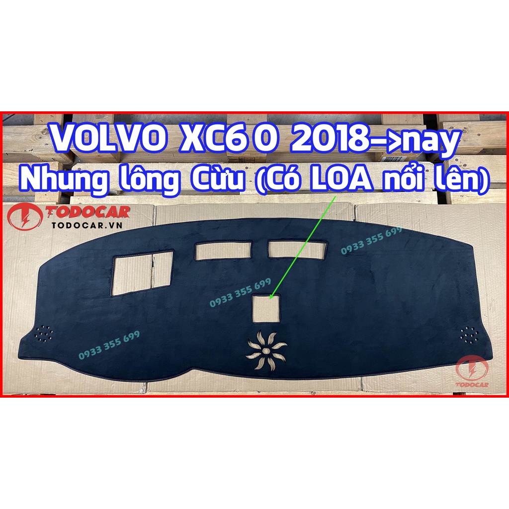 Thảm Taplo VOLVO XC60 bằng Nhung lông Cừu, Da vân Carbon, Da vân Gỗ 2018 2019 2020 2021 2022