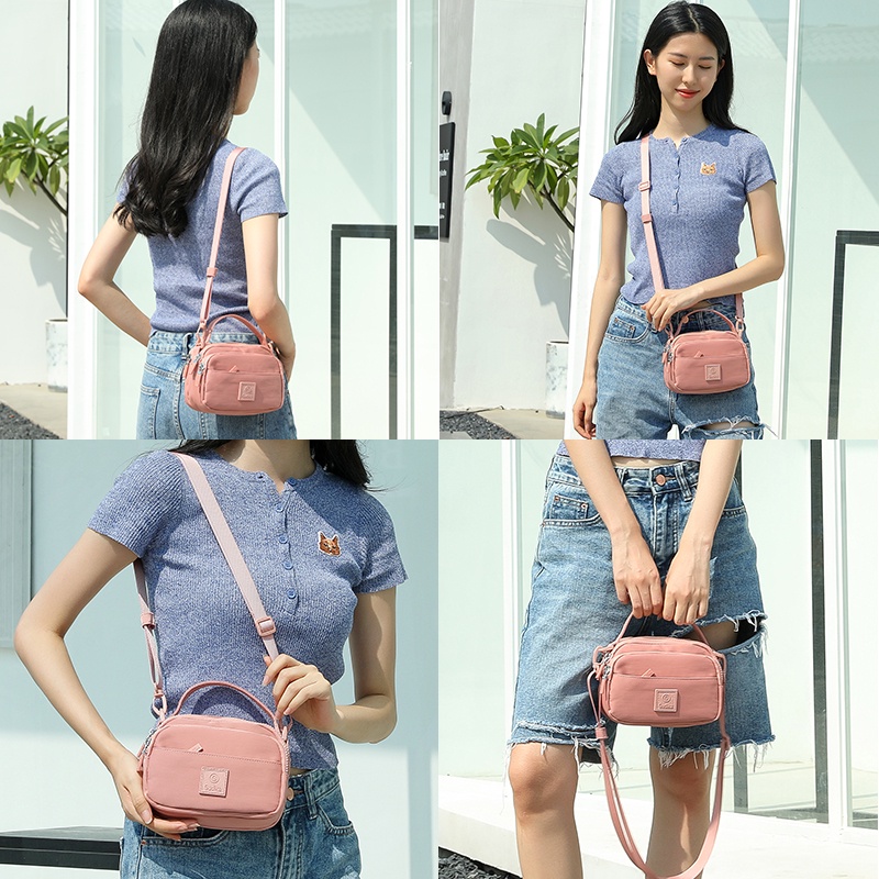 Túi Đeo Chéo Bằng Nylon Chống Nước Có Khóa Kéo Phong Cách Hàn Quốc Cho Nữ