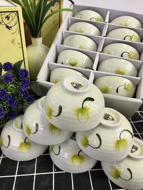 Bộ 6 bát cơm phong cách hiện đại gốm Bát Tràng (kèm hộp đựng làm quà biếu tặng)