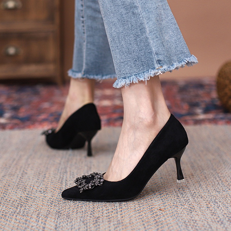 Giày Cao Gót Mũi Nhọn Đính Đá Thiết Kế Thoải Mái Thời Trang Cho Nữ 5