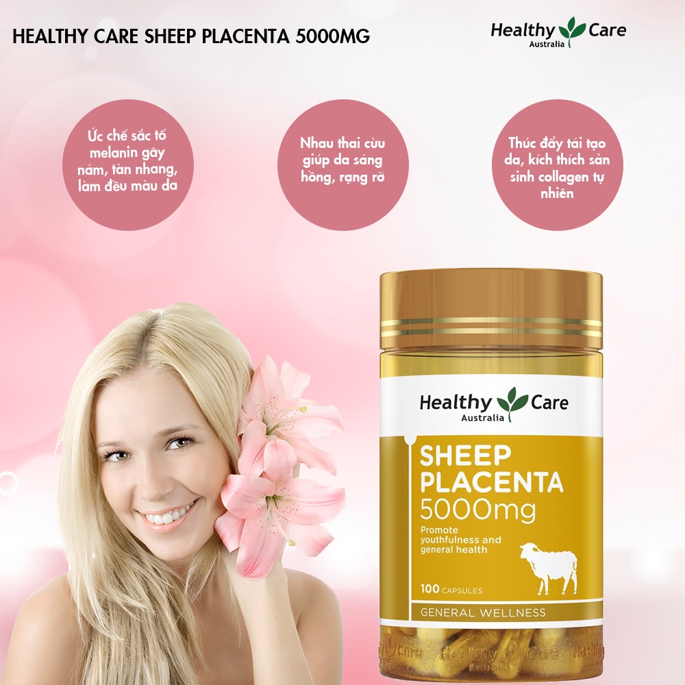 Combo 2 hộp viên uống Healthy Care Sheep Placenta nhau thai cừu làm đẹp da, chống lão hóa, mờ thâm sẹo (100 viên)