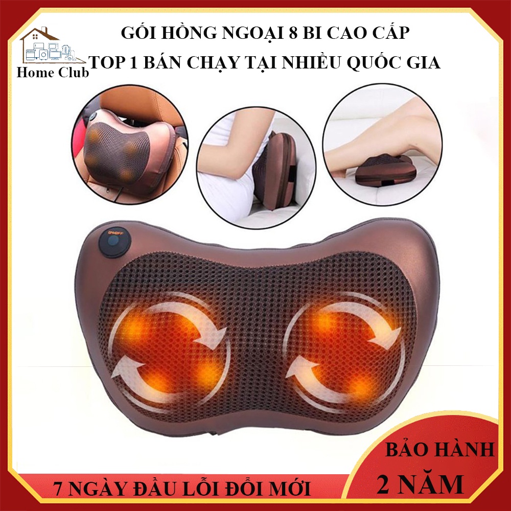 Gối massage hồng ngoại 8 bi cao cấp công nghệ nhật bản, gối massage cổ vai gáy toàn thân, đảo chiều tự động