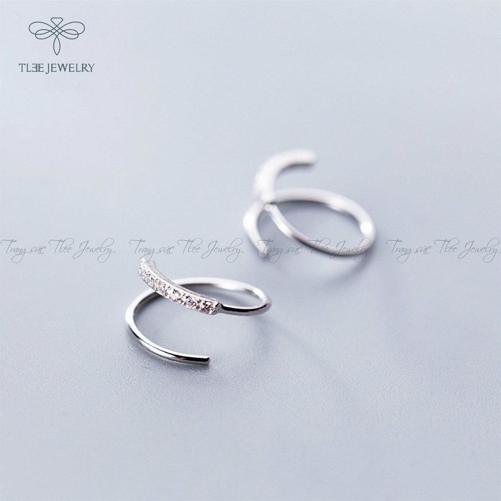 Khuyên tai bạc nữ TLEE xoắn vòng nhẹ nạm đá cao cấp NCJ B0193
